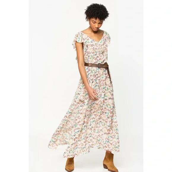 Zadig & Voltaire Reen Butterfly-Print Ruffle Maxi Silk Dress Sz S #2G453 - Picture 1 of 14